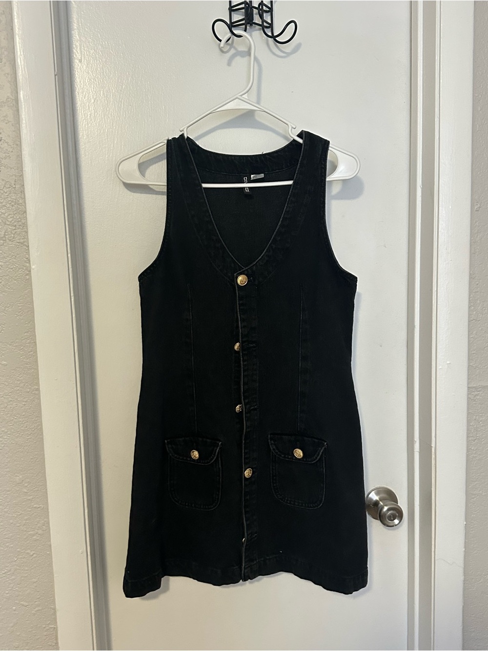 Black denim dress w gold embellishment